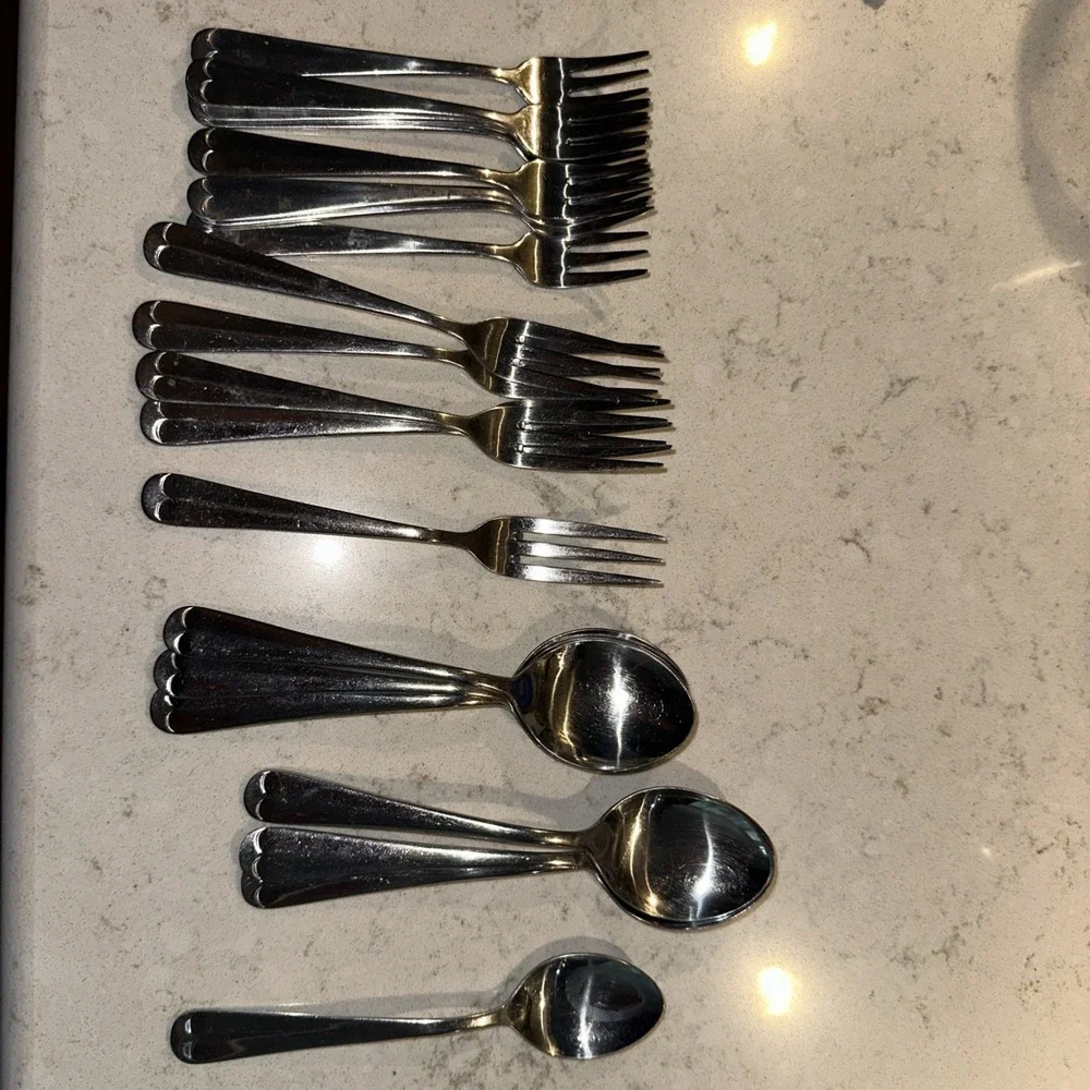 The Main Course Stainless Steel Flatware Set 21 Pc Vintage MCM Forks Spoons Japa